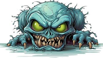 Zombie head with green eyes. Cartoon illustration of a monster. photo