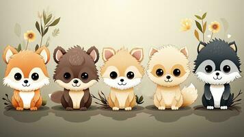 Group of cute cats in the forest. Cartoon vector illustration. photo