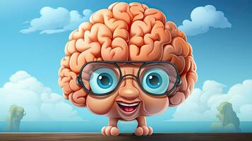 Vector illustration of cute brain with glasses on the background of sky. photo