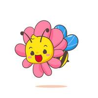 Cute bee cartoon character. Kawaii adorable animal concept design. Isolated white background. Vector illustration.