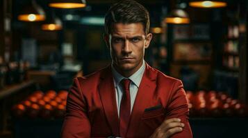 AI-Generated Male businessman in a classic red suit photo