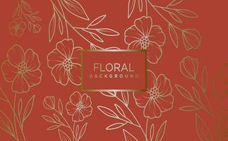 floral abstract background with golden hand drawn flowers. Vector design template for postcard, wall poster, business card,
