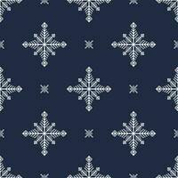 Blue - white ethnic floral geometric pattern. Snowflakes geometric pixel motif seamless pattern. Nordic Hygge pattern use for fabric, textile, home decoration elements, upholstery, wrapping. vector