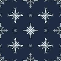 Blue - white ethnic floral geometric pattern. Snowflakes geometric pixel motif seamless pattern. Nordic Hygge pattern use for fabric, textile, home decoration elements, upholstery, wrapping. vector