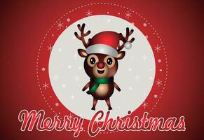 Cute Christmas reindeer with snowflakes and Merry Christmas text on a red background Perfect for holiday greetings and festive decorations vector