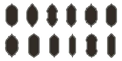 Islamic window flat color and line shape collection. Black and white colors. Arabic, muslim architecture frame. Traditional, oriental design vector