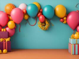 A visually appealing copy space banner with balloons and gift decorations ai generate photo