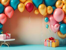 A visually appealing copy space banner with balloons and gift decorations ai generate photo