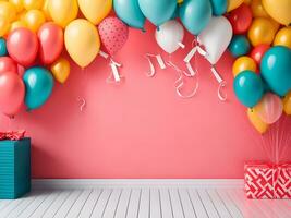 A visually appealing copy space banner with balloons and gift decorations ai generate photo