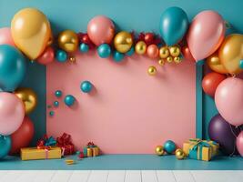 A visually appealing copy space banner with balloons and gift decorations ai generate photo