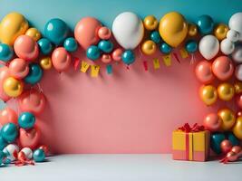 A visually appealing copy space banner with balloons and gift decorations ai generate photo