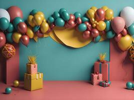 A visually appealing copy space banner with balloons and gift decorations ai generate photo