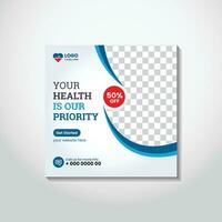 Medical and healthcare square banner template design. White background blue shape design. Suitable for social media post, and web ads. vector