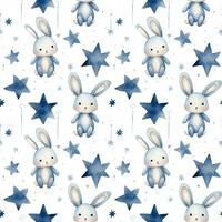 cute boho style watercolor bunny and stars seamless pattern photo