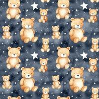 cute boho style watercolor bears and stars seamless pattern photo