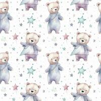 cute boho style watercolor bears and stars seamless pattern photo