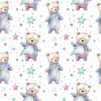 cute boho style watercolor bears and stars seamless pattern photo