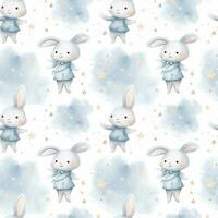 cute boho style watercolor bunny and stars seamless pattern photo