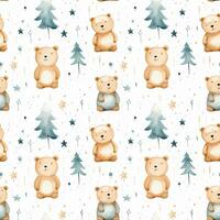 cute boho style watercolor bears and stars seamless pattern photo