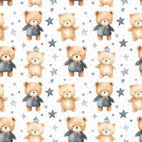 cute boho style watercolor bears and stars seamless pattern photo