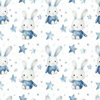 cute boho style watercolor bunny and stars seamless pattern photo