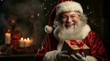 AI-Generated Santa Claus with a gift for New Year and Christmas photo