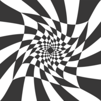 Checkerboard black and white psychedelic pattern. Optical illusion art background. Chess grid abstract Y2k square. Wavy circular perspective illustration png