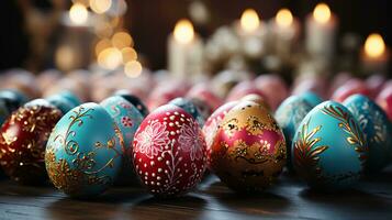 AI-Generated Festive colorful beautiful Easter eggs photo
