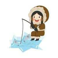 Eskimo fishing on ice floe vector