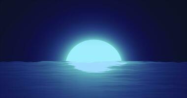 Abstract blue moon over water sea and horizon with reflections background photo