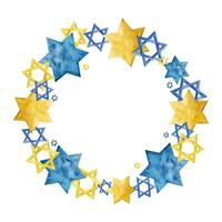 Watercolor vector stars of David blue and yellow circle frame for Jewish holidays designs and blogs