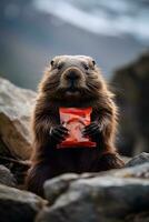 majestuoso marmota un montaña retrato generativo ai foto