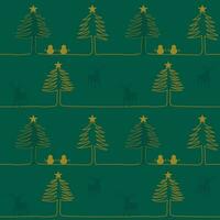 Hand drawn christmas trees seamless pattern, green background. vector