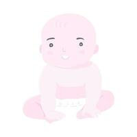 Isolated of a happy baby child wear diaper sitting and smiling, flat vector illustration.