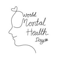 World mental health day hand lettering and smile face, continuous line art handwriting vector. vector