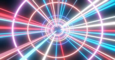 Abstract multi-colored energy futuristic hi-tech tunnel of flying circles and lines neon magic glowing background photo