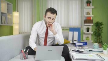 Home office worker who is sleepy due to exhaustion is trying not to sleep. video