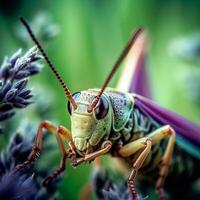 Macro Photo of a Grasshopper   generative AI