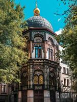 exterior ver de un alemán sinagoga en el estilo de fasanenstraße sinagoga Berlina generativo ai foto