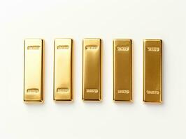 Top view. Several square gold bars placed on a white background.AI Generative photo