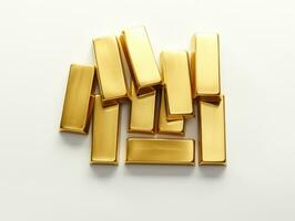 Top view. Several square gold bars placed on a white background.AI Generative photo