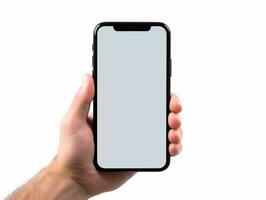 Picture of a mobile phone with a white screen for making mockups. photo