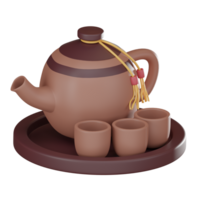 Chinese Teapot 3D Icon for Lunar New Year Celebrations, Traditional Festive Object, 3D render png