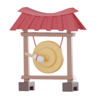 traditionell kinesisk gong, vibrerande 3d ikon för lunar ny år firande, 3d framställa png
