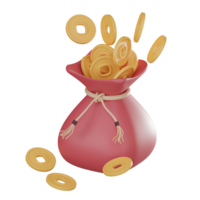 Chinese New Year Red Pouch and Gold Coins 3D Render png