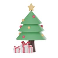 Christmas tree and gift box festive holiday decorations, xmas, 3D render. png