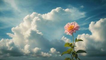 hermosa vistoso flores con azul cielo y nubes fondo, idílico prado. ai generativo foto