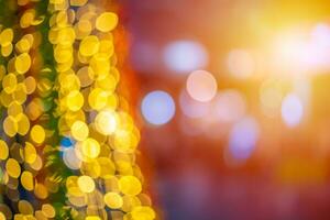 Christmas lights, Blurred view of stylish New year light interior with bokeh background, Christmas festival concept, Decorated glowing Christmas tree concept. photo