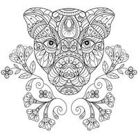 Tiger head and flowers hand drawn for adult coloring book vector