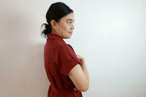 People on gray background, portrait woman on white background photo